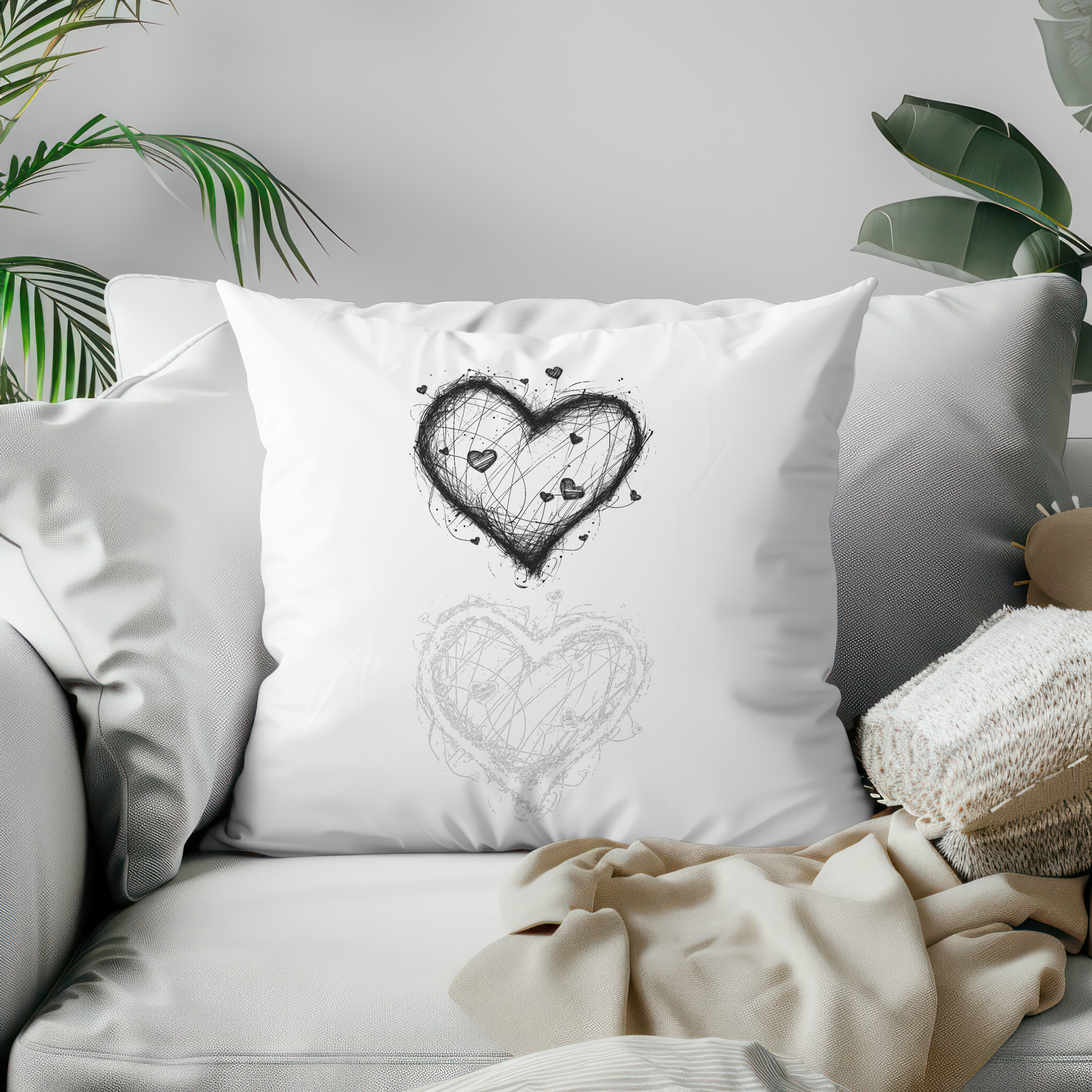Das „Double Heart Sketch“ Kuschelkissen – Moderne Kunst für dein Sofa